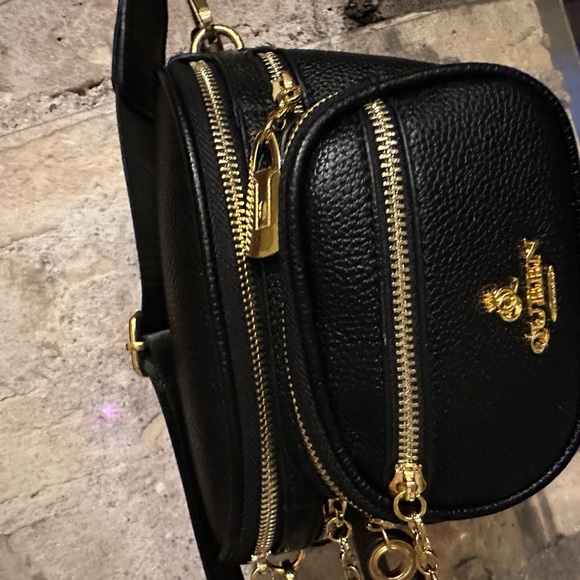 Black Pebbled Leather Zip Pouch with Gold Zippers - Picture 5 of 7